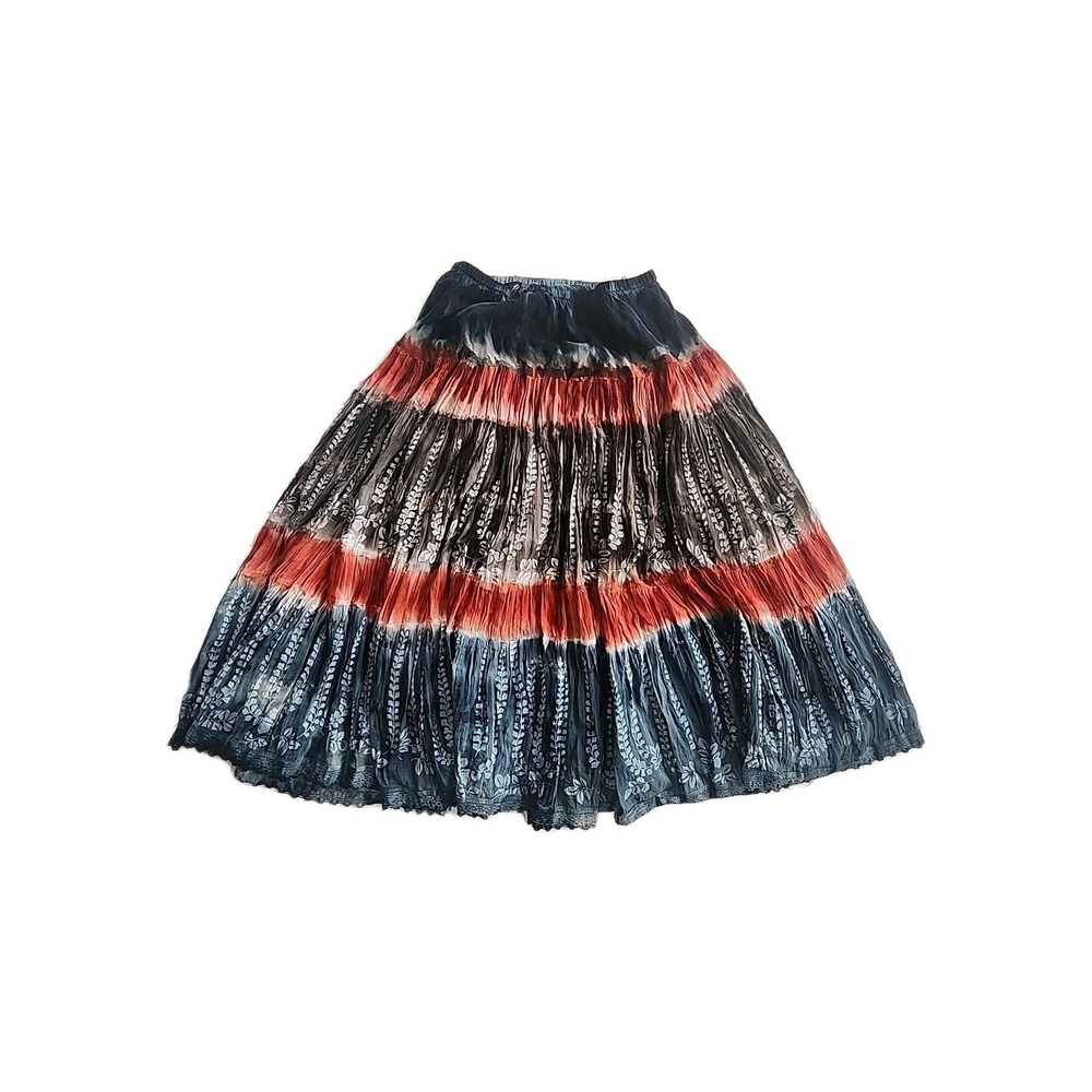 Lola P Boho Skirt Tiered Crochet Multi Floral Gypsy Festival Lined Maxi PETITE S